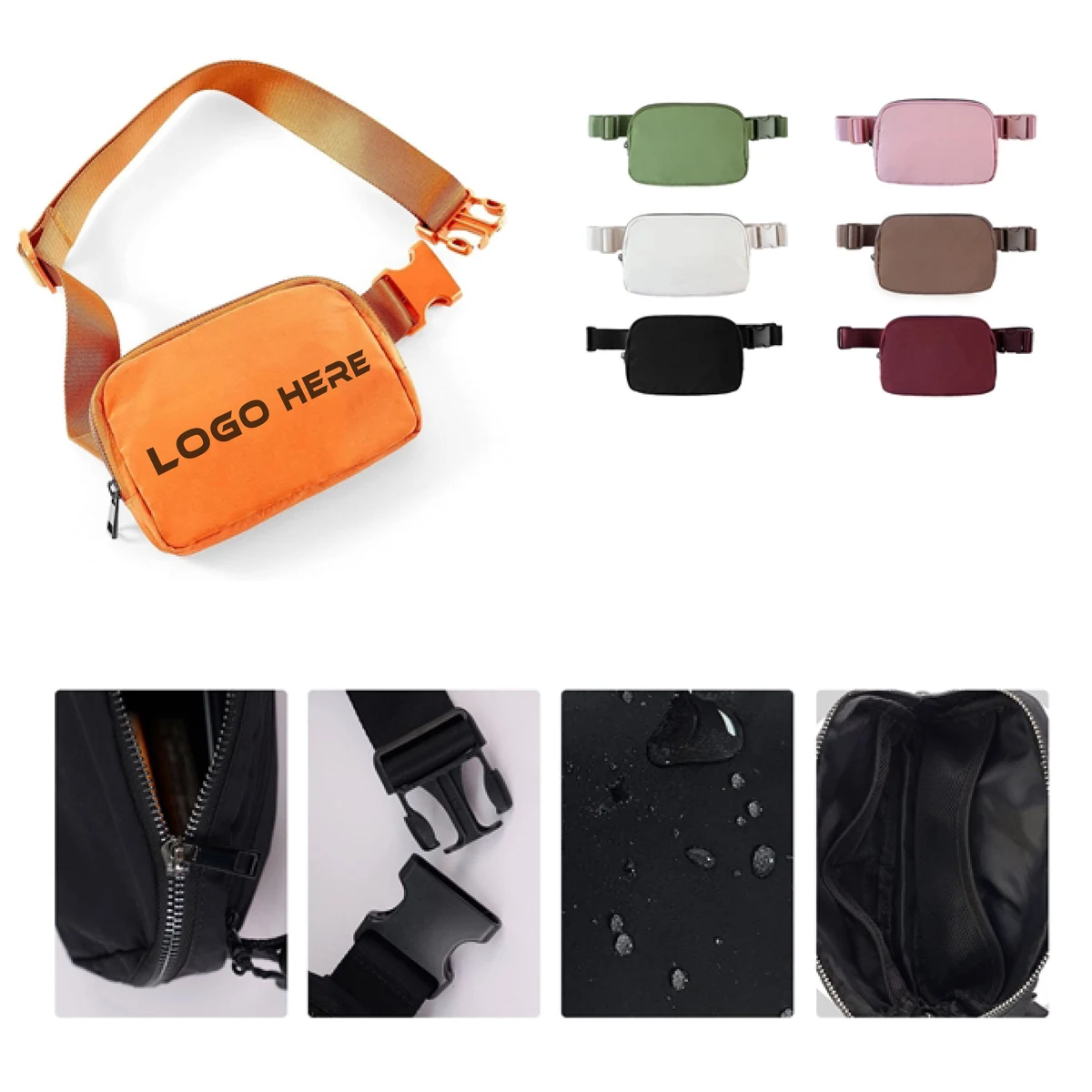 MOQ 100 Durable Waterproof Nylon Waist Bag With Secure Zipper Closure 1