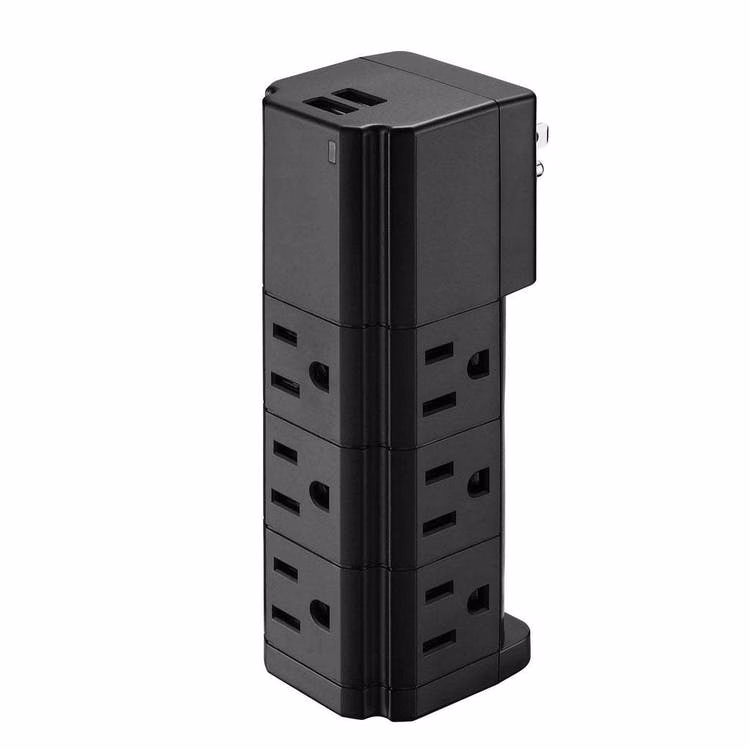 Multi-Charging Tower - 9 Outlets 2 USB Ports Black