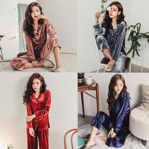 Women's long sleeve two-piece golden velvet pajamas