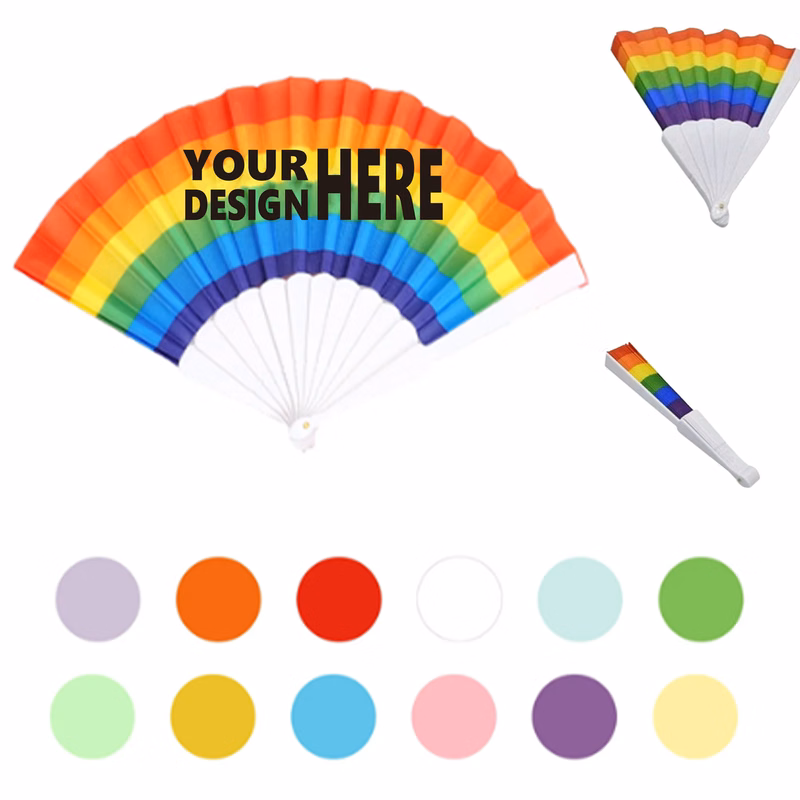 Custom Printed Rainbow Hand Fan for Events