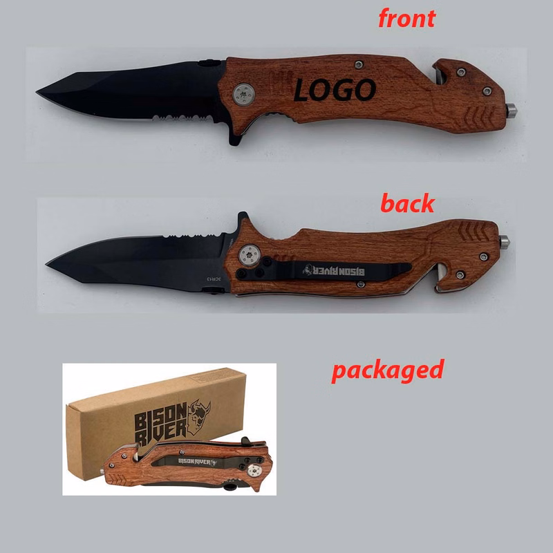 Wood Anodized Aluminum Rescue Knife