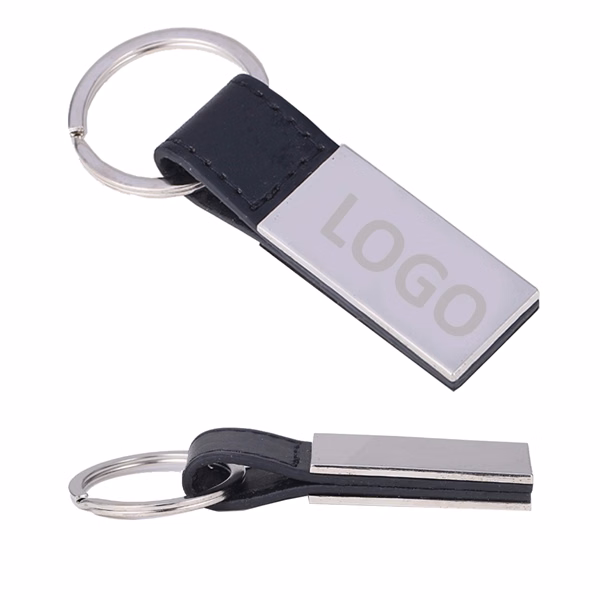 Custom 2.375 Inch PU Leather Keychain — Laser Engraved Metal Plate Professional Promo