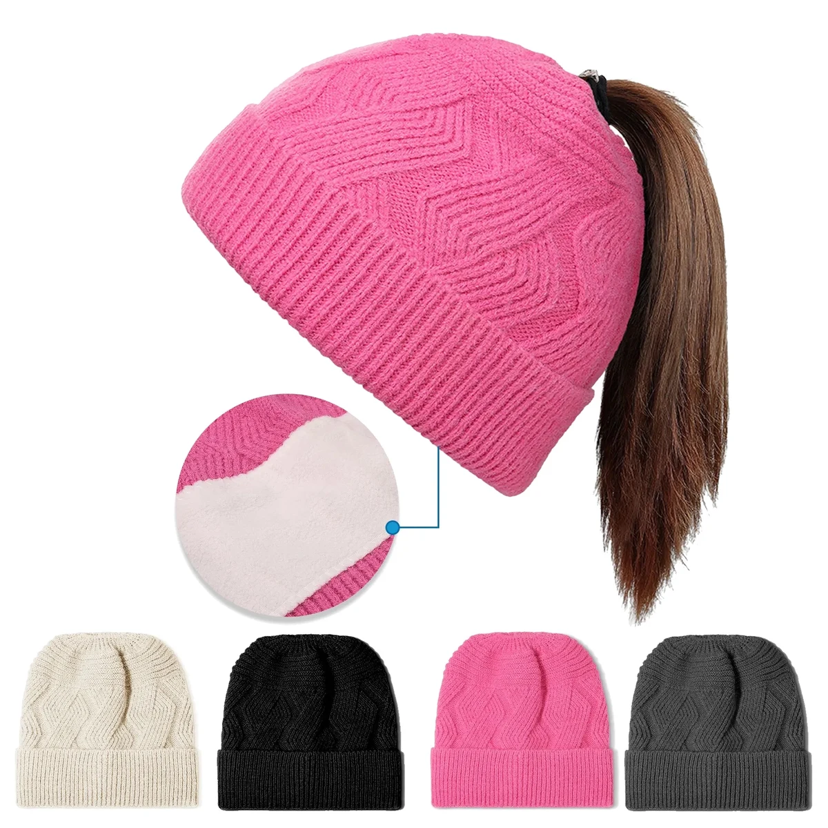 Ponytail Knitted Beanie Hat 1