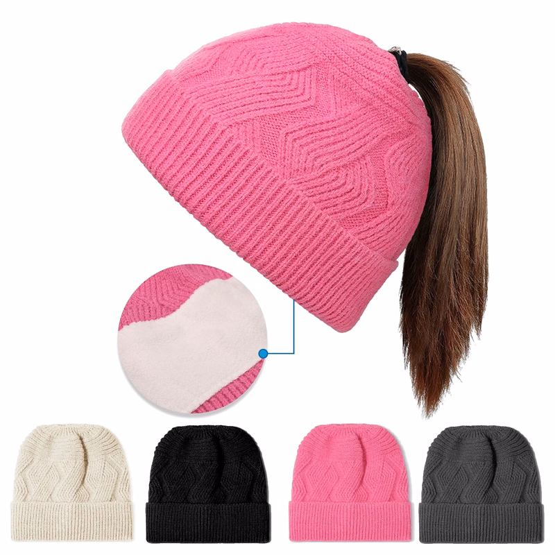 Ponytail Knitted Beanie Hat