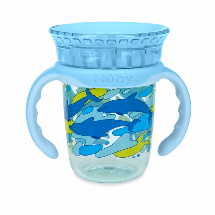 Nuby 2 Stage Drinking Cups - 360 Edge Rim Removable Handles Blue