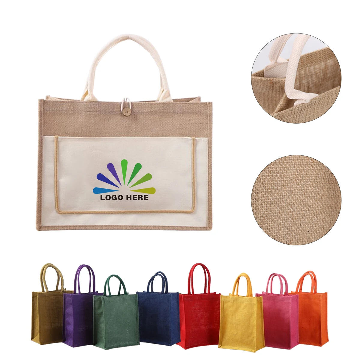 Eco-Friendly Large Capacity Reusable Jute Tote Bag, custom tote bag with logo imprint 1