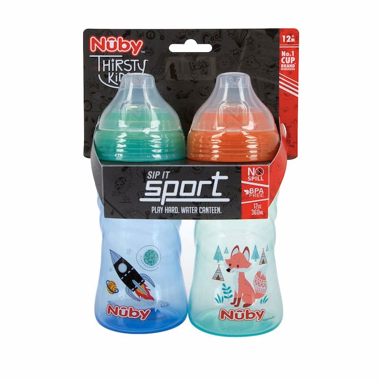 Nuby No-Spill Sport Cups with Soft Spout - 12 oz 12+ Months 2 Pack