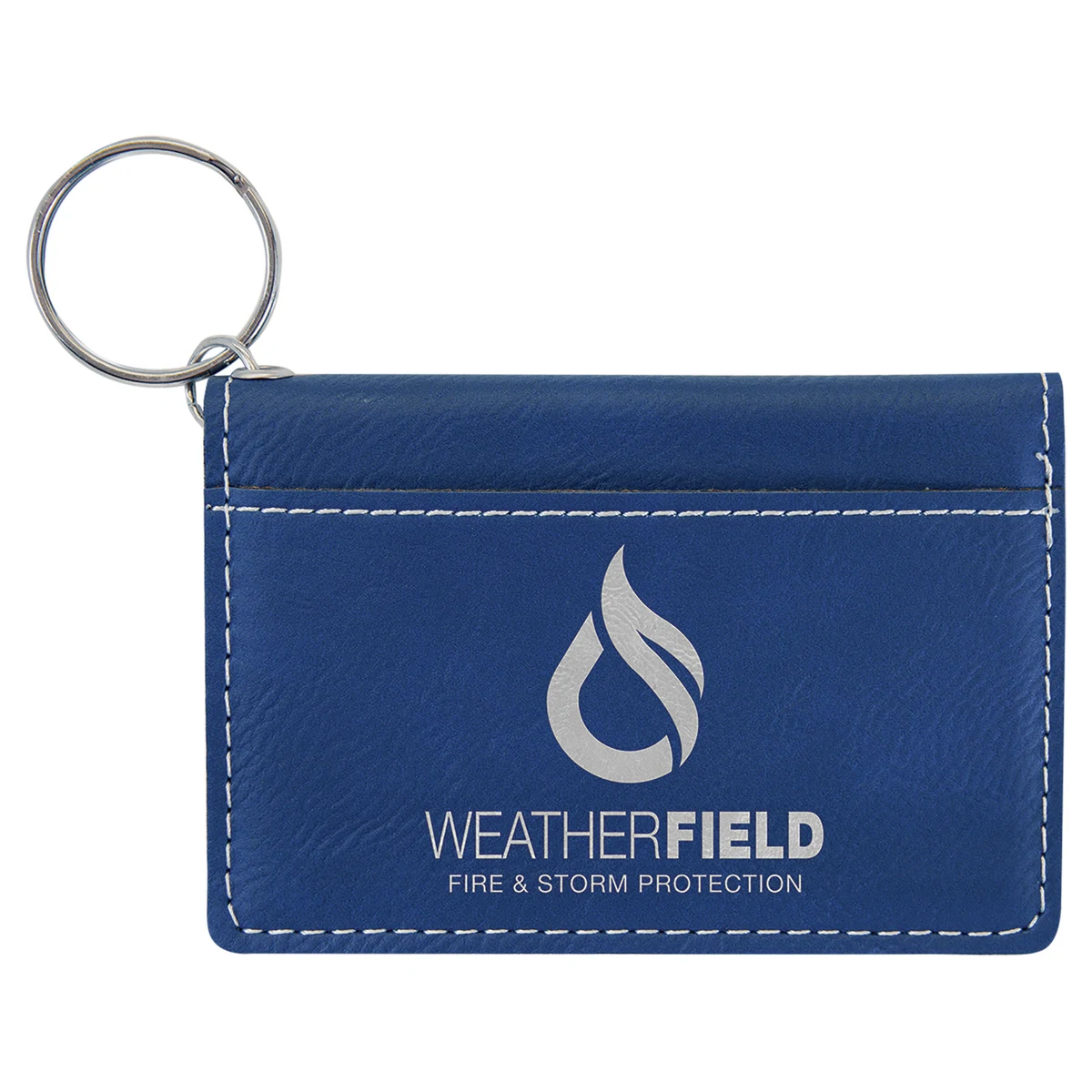 4 1/4" x 3" Blue/Silver Leatherette Keychain ID Holder 1