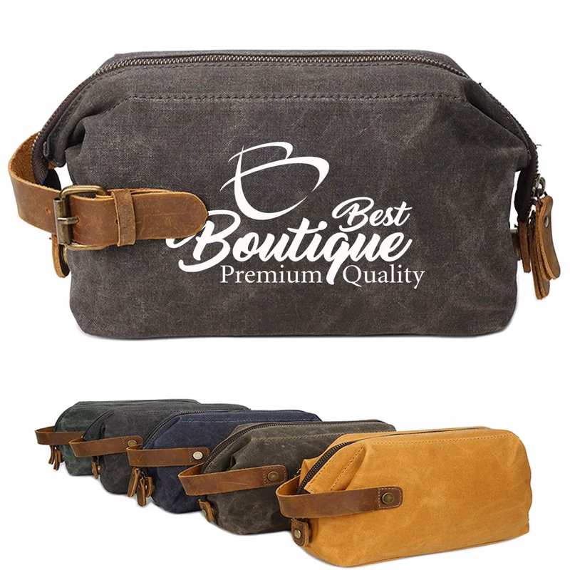Waxed Canvas Travel Toiletry Kit Bag With Hand