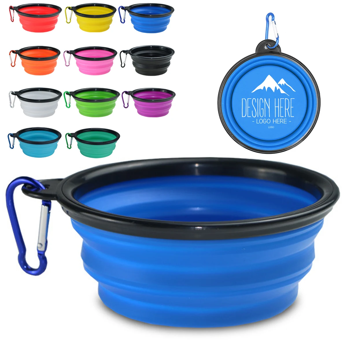 Portable Collapsible Dog Bowl with Carabiners 1