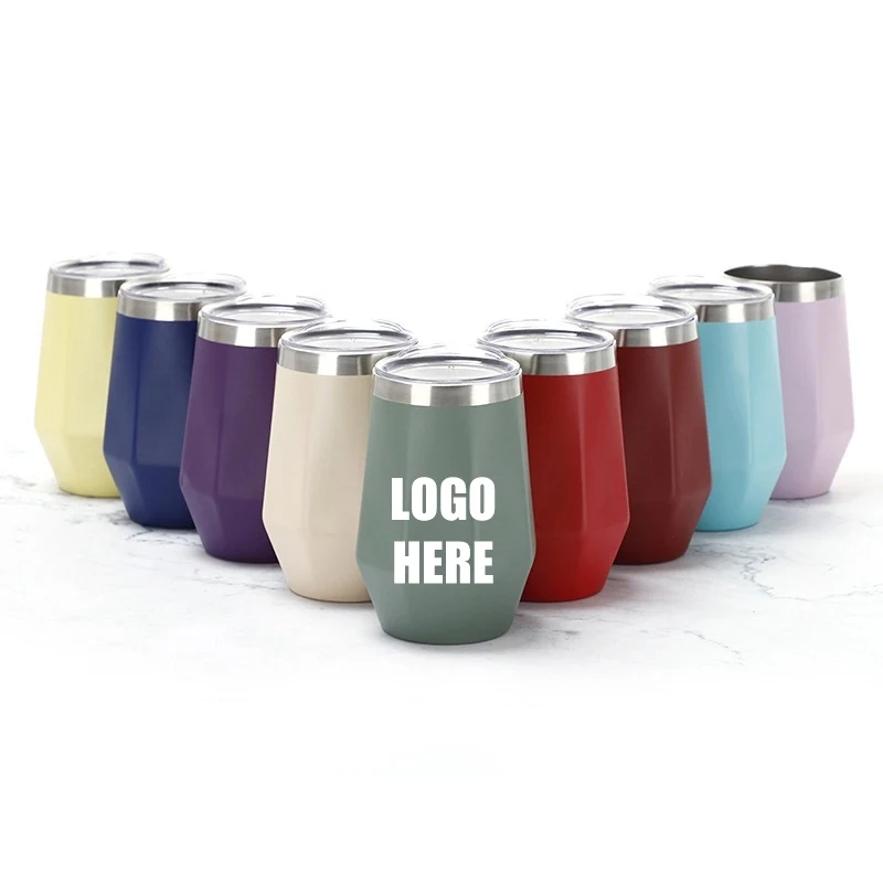 12 oz Diamond Shape Stainless Steel Stemless Wine Glasses 1