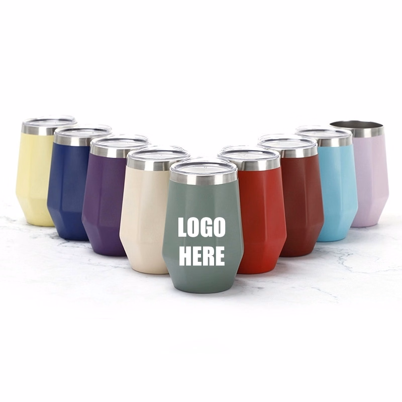 12 oz Diamond Shape Stainless Steel Stemless Wine Glasses