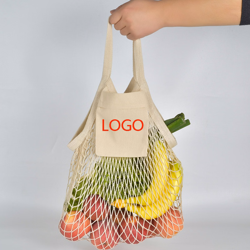 Mesh Fruit Grocery Tote Bags w/Short Handle String & Pocket