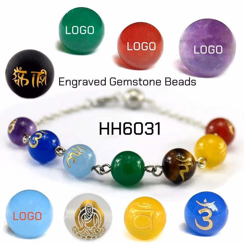 Beaded Gemstone Bracelet Stone Beads with Engraved Logo