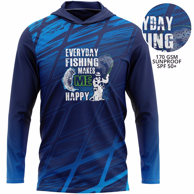 Unisex 170 GSM Sunproof UPF 50+ Fishing Long Sleeve T Shirt with Hoodie