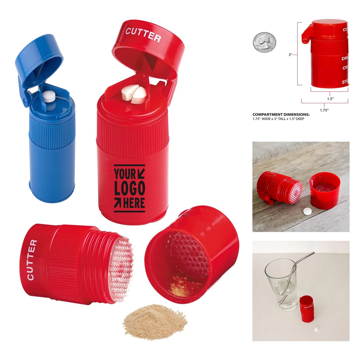 Stainless Steel Cutter Blade Removable Drinking Cup Pill Vitamins Grinder Crusher 1