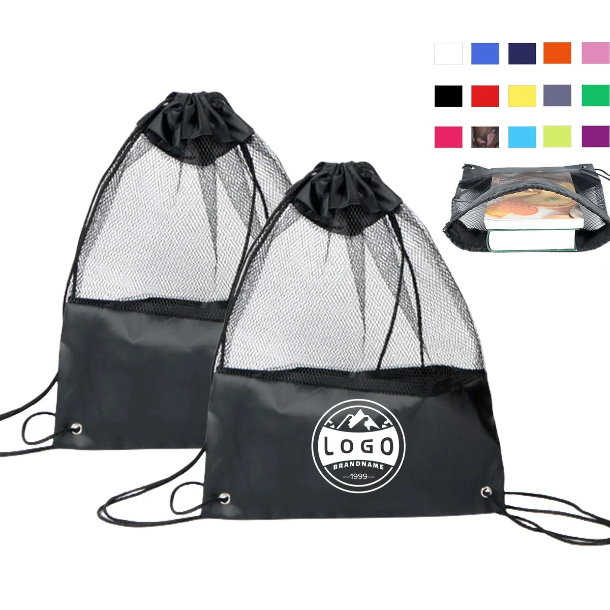 MOQ100 Mesh Polyester Panels Drawstring Bag 1