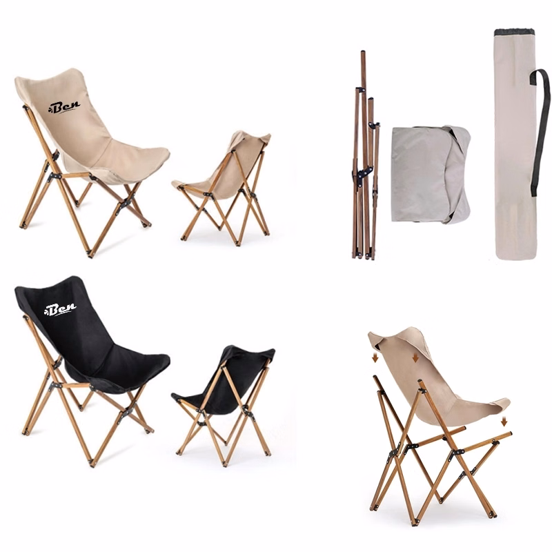 Beach Folding Chair With Wooden Handle And Shoulder Strap