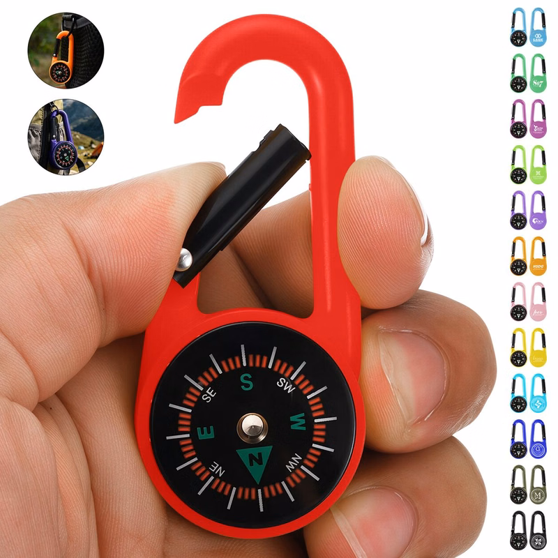 Plastic Carabiner Compass Keychain