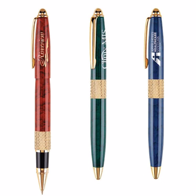 Marble Colored Rollerball Cap-Off Brass Pen