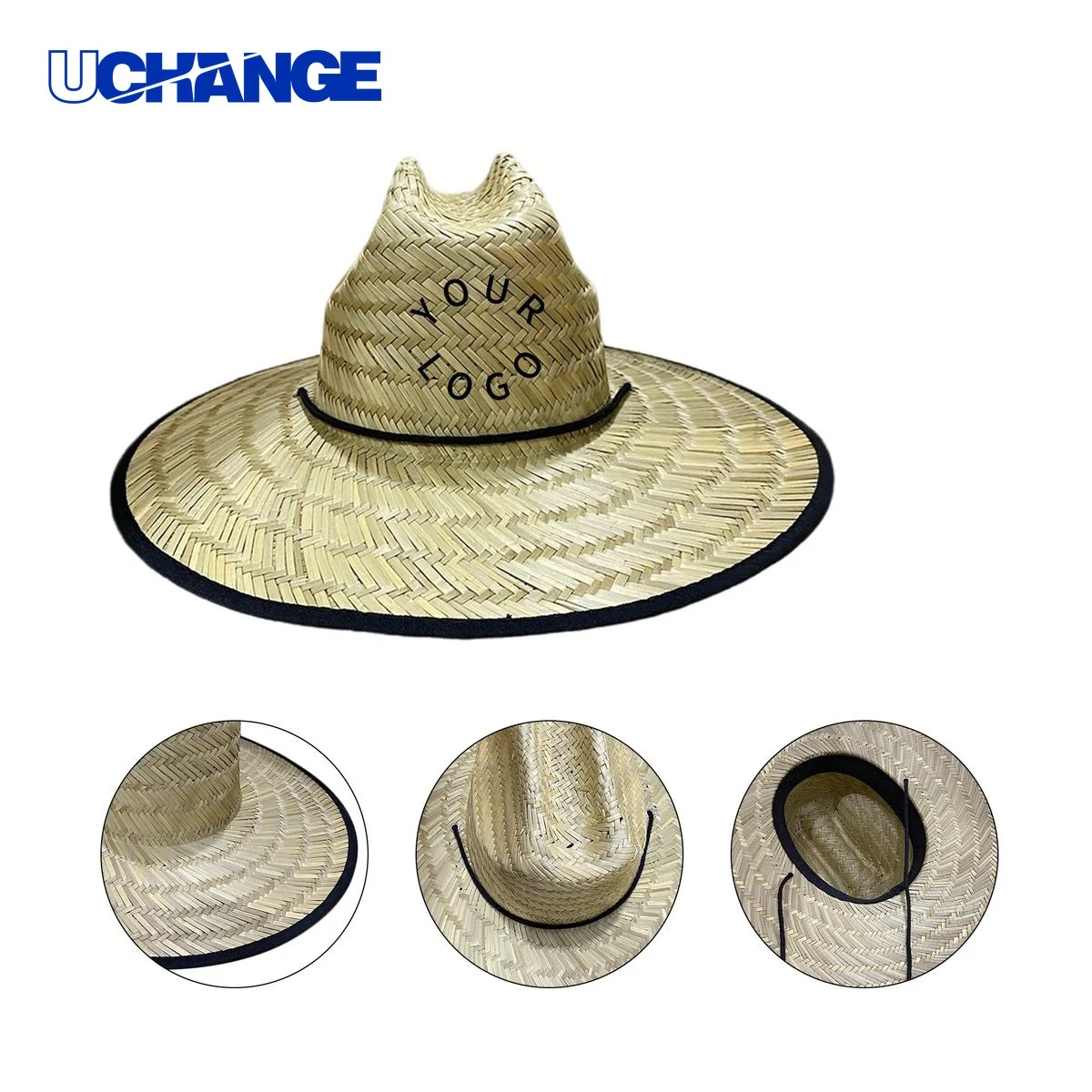 Wide Brim Straw Sun Hat Headwear in Natural Grass Material 1