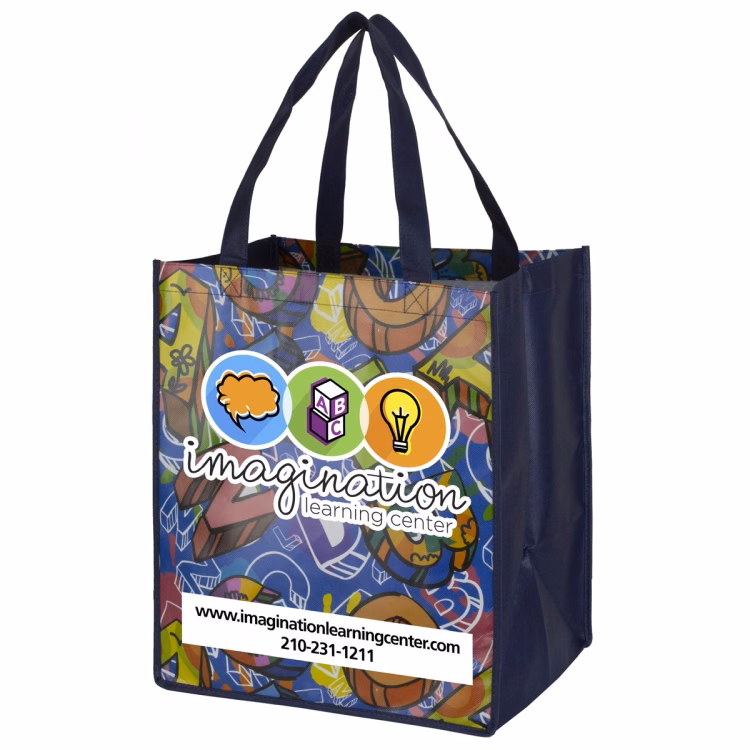 13"W x 15"H x 10"Gusset - "WOODFILED" Full Color Import Air Ship Glossy Lamination Grocery Shopping