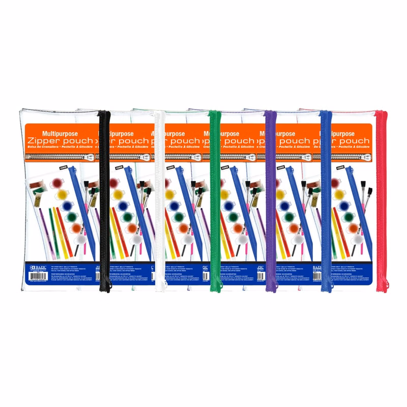 Pencil Pouch - Clear Assorted Color Zippers