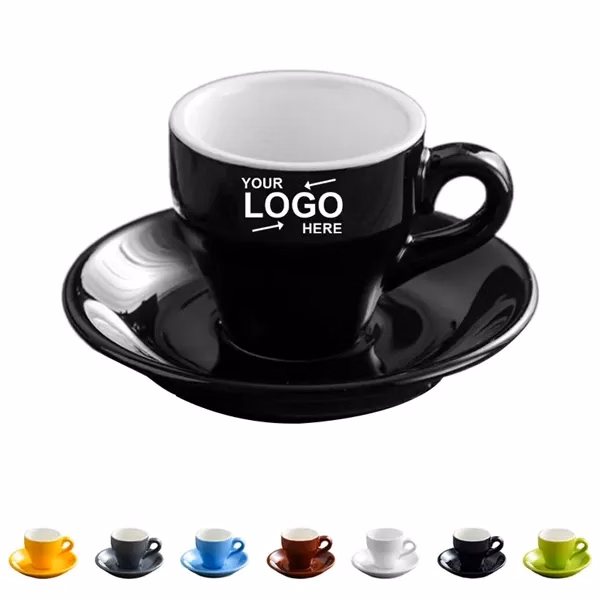 Custom 2.7 oz Ceramic Espresso Mug & Saucer Set — Housewarming Gift