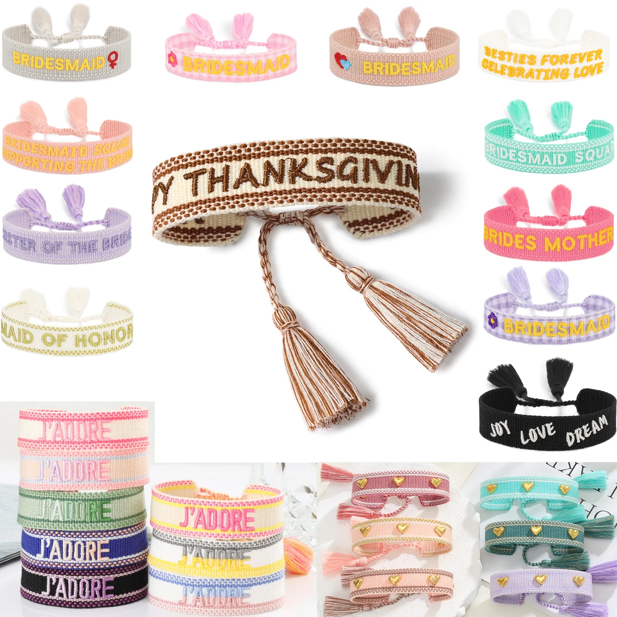 MOQ50 Custom Embroidered Woven Tassel Friendship Bracelet 1