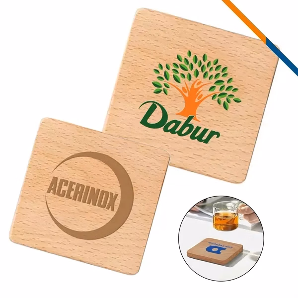 Custom Beech Wood Square Coaster 3.5 or 4.0 — Heat-Resistant Bar & Restaurant Accent