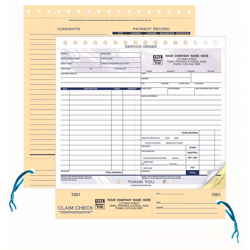 Service Order Forms - Claim Checks & ID Tags