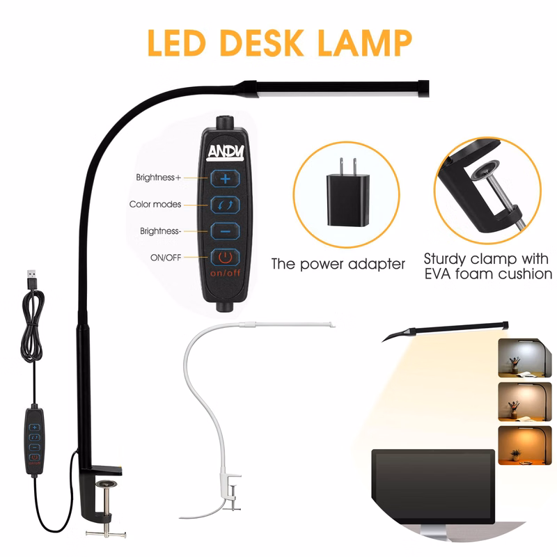 Adjustable Clip On Long Arm Desk Lamp