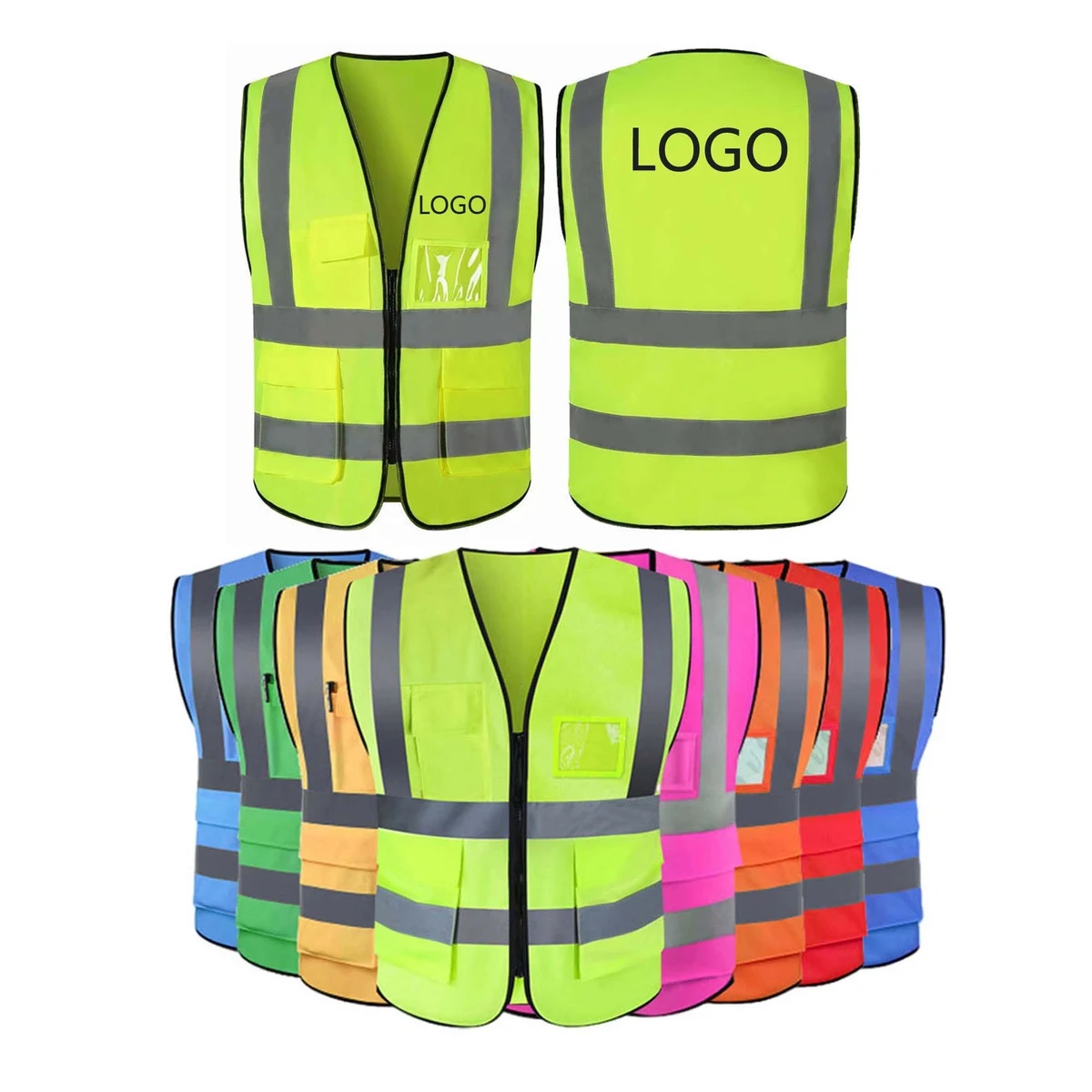 Reflective Safety Vest with Pockets and Zipper Front 1