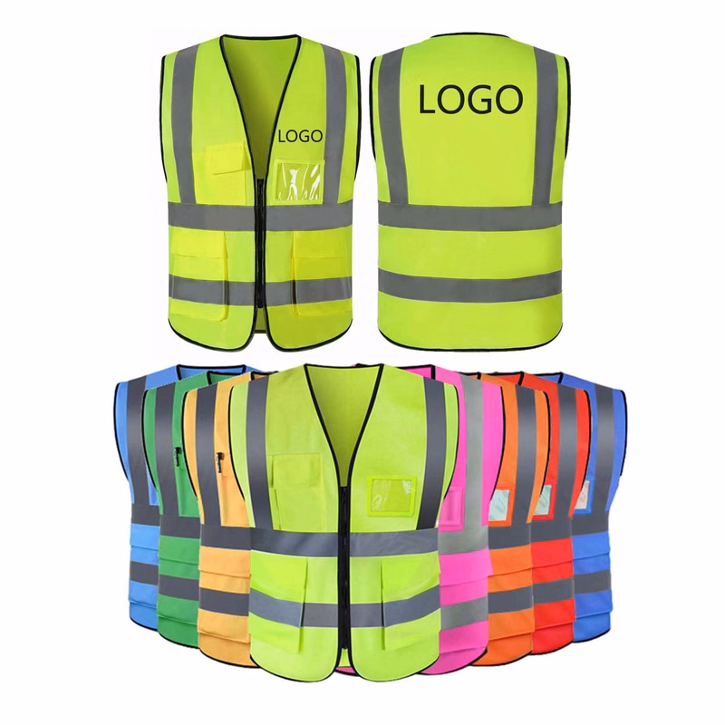 Reflective Safety Vest with Pockets and Zipper Front