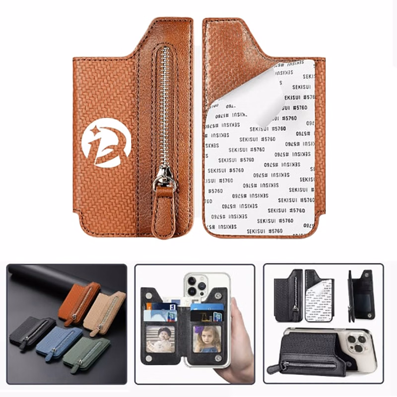 Phone Card Holder Zipper Pocket Back Sticker