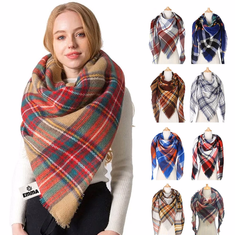 Classic Plaid Faux Cashmere Warm Shawl Scarf