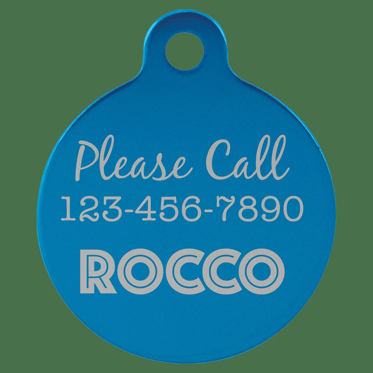 1 1/4" Blue Anodized Aluminum Round Pet Tag with Tab 1