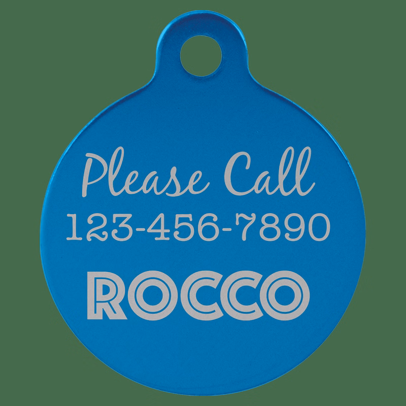 1 1/4" Blue Anodized Aluminum Round Pet Tag with Tab