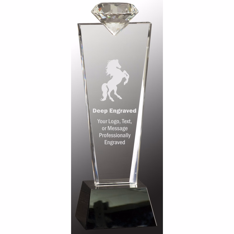 11" Crystal Diamond Top Award on Black Pedestal Base