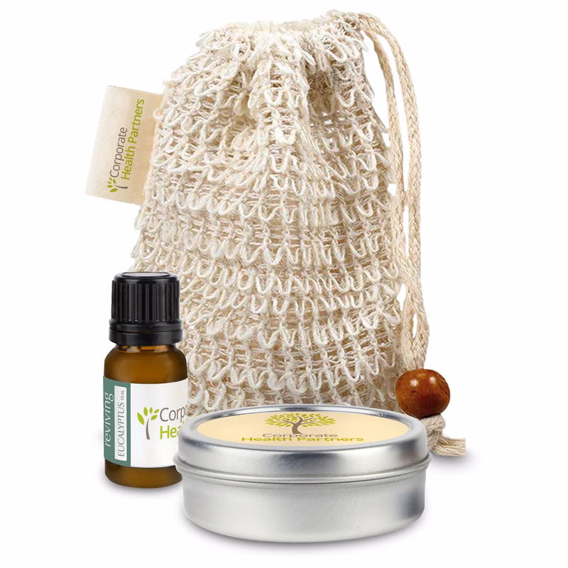 Loofah Bag with Candle Tin and Essential Oil