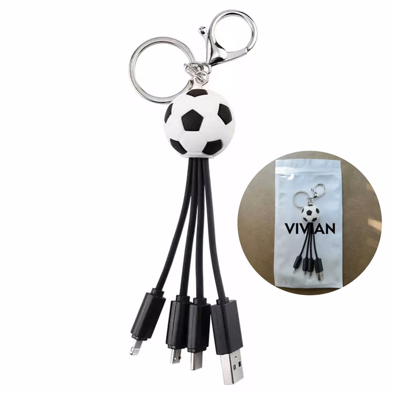 4-in-1 PVC Soccer Shape Keychain Charging Cable
