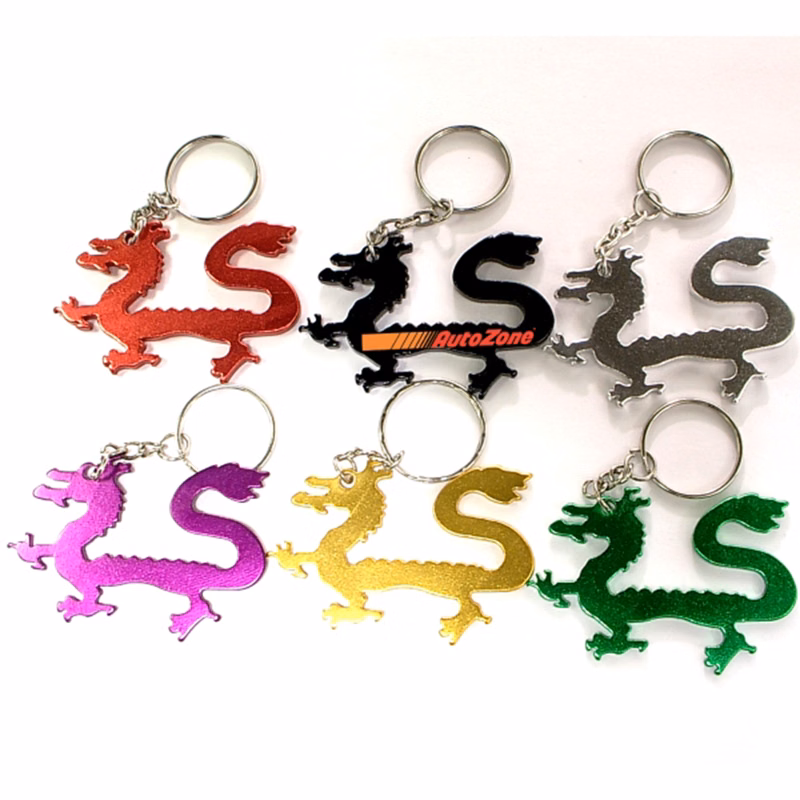 Dragon shape bottle opener with key chain.