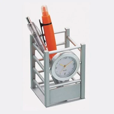 Aluminum Clock w/ Crate Design Pen Holder 1