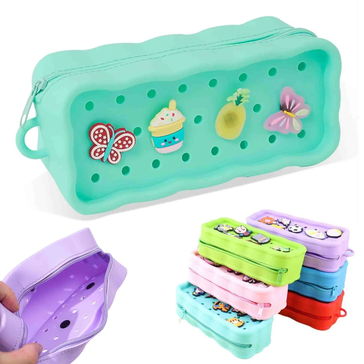 Pencil Case Charms Silicone Makeup Brush Bag Zipper Closure 1
