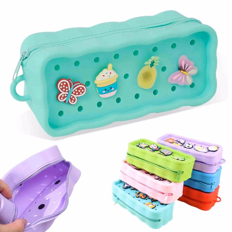 Pencil Case Charms Silicone Makeup Brush Bag Zipper Closure