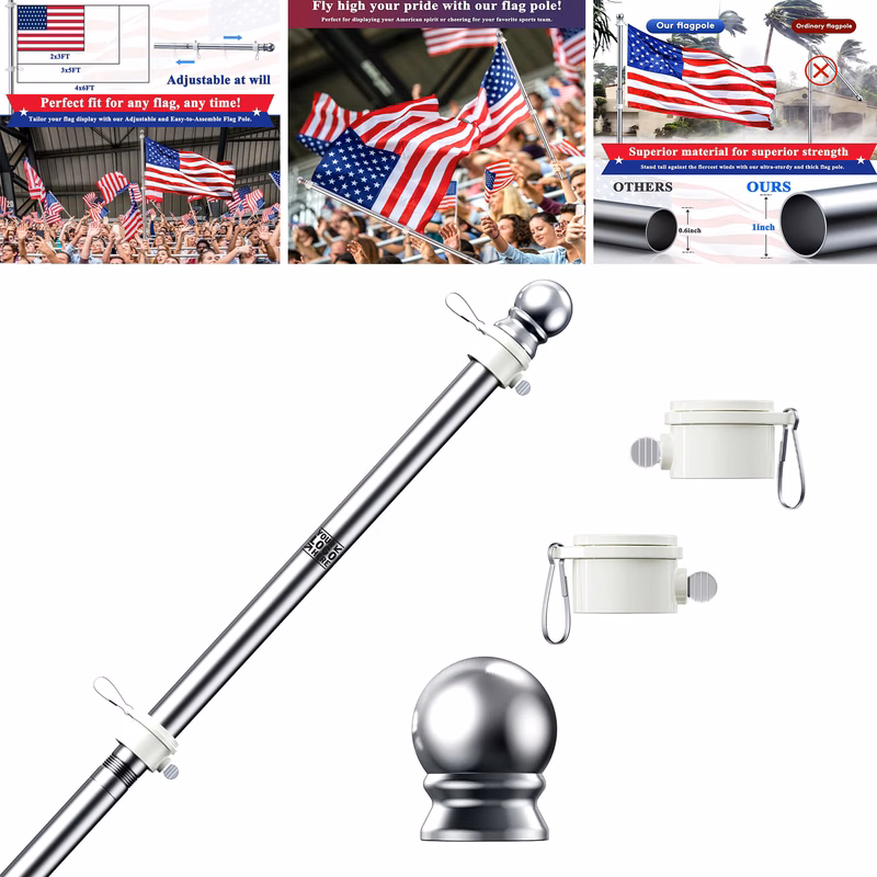 Outdoor 6 FT Tangle Free Spinning Rustproof Stainless Steel 1" Dia Flagpole for Heavy Garden Flag