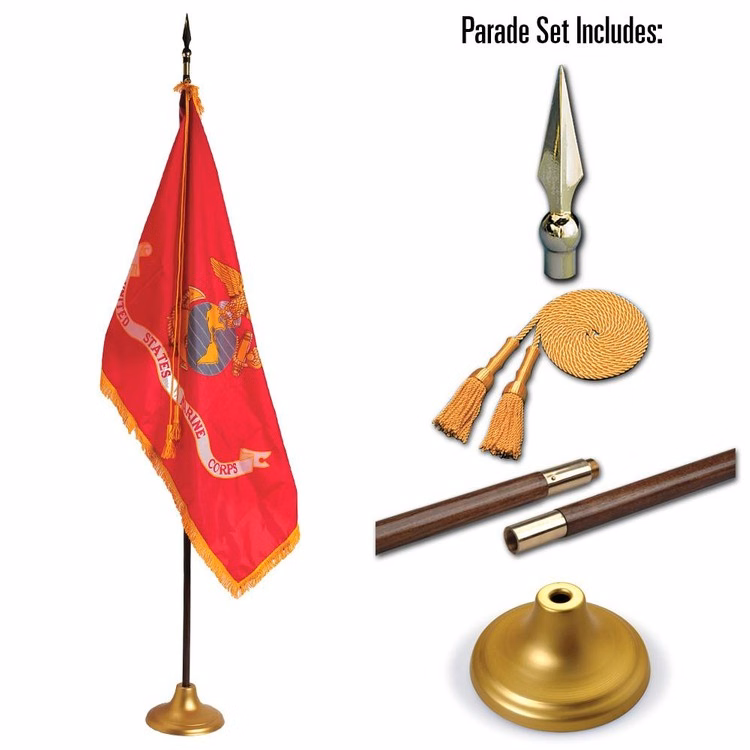 US Marine Corps Military Flag Indoor and Parade Set - 3' x 5' - Nylon