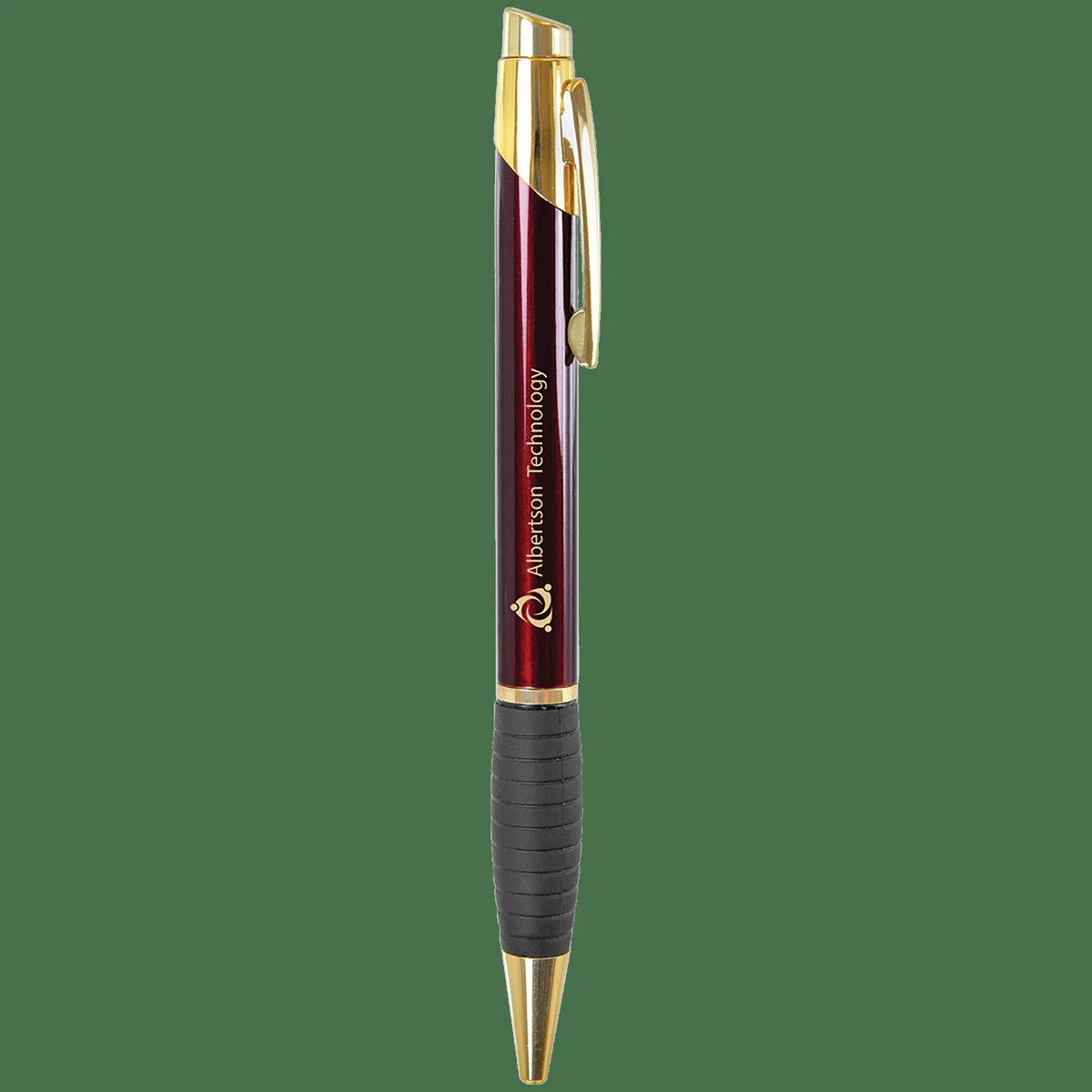 Gloss Burgundy Brass Ballpoint Pen with Gripper 1