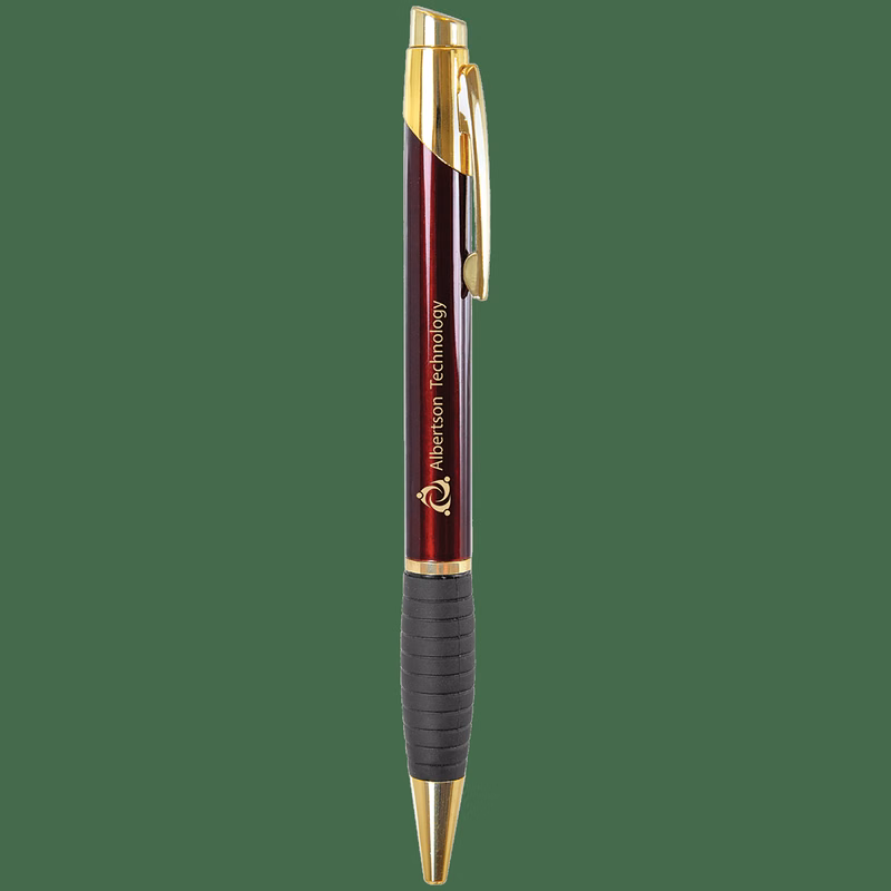 Gloss Burgundy Brass Ballpoint Pen with Gripper