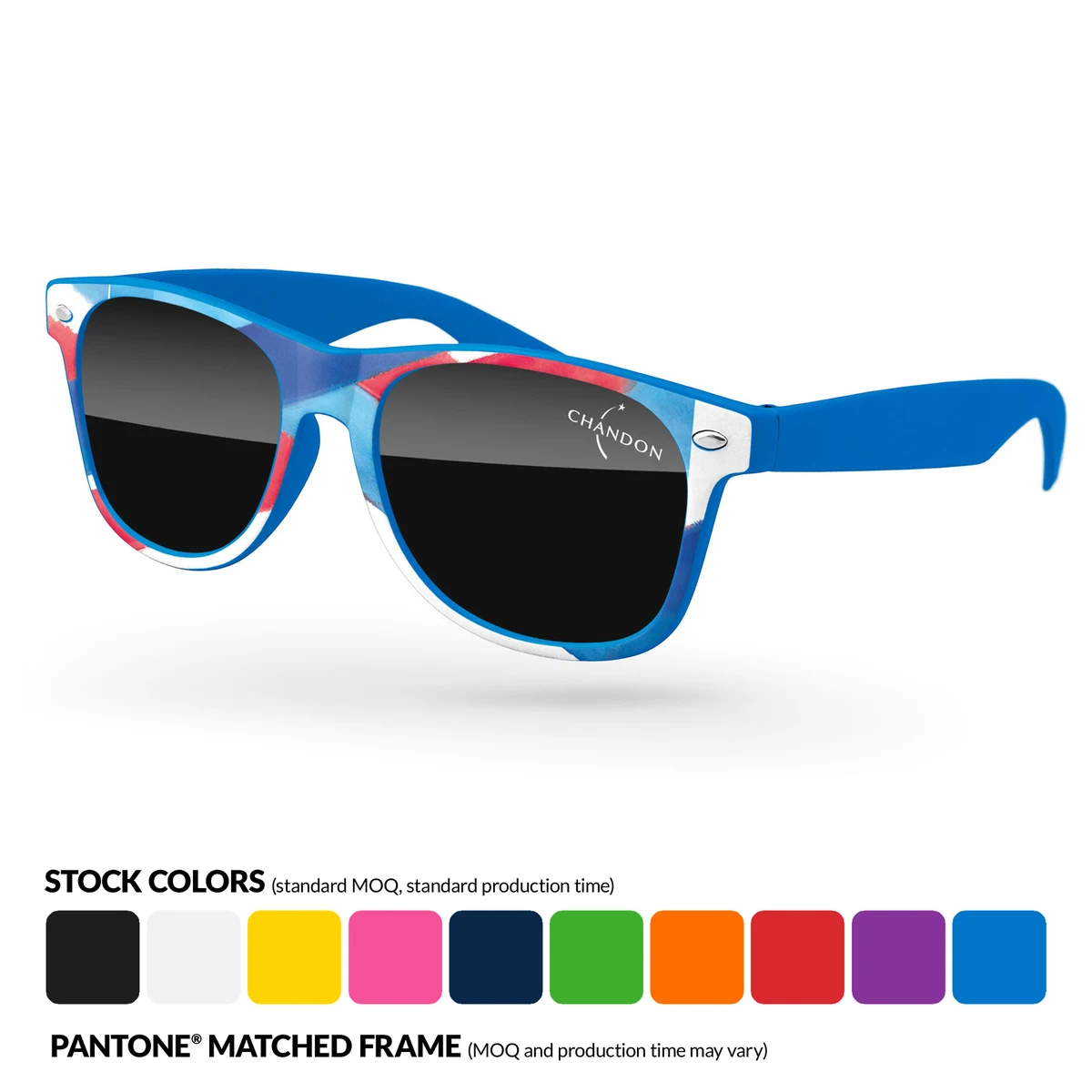 Retro Sunglasses w/ 1 Color Temple Imprint & Front Frame Heat Transfer 1